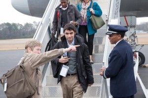 The author steps off the plane in Alabama. (Credit: Byron Buck)